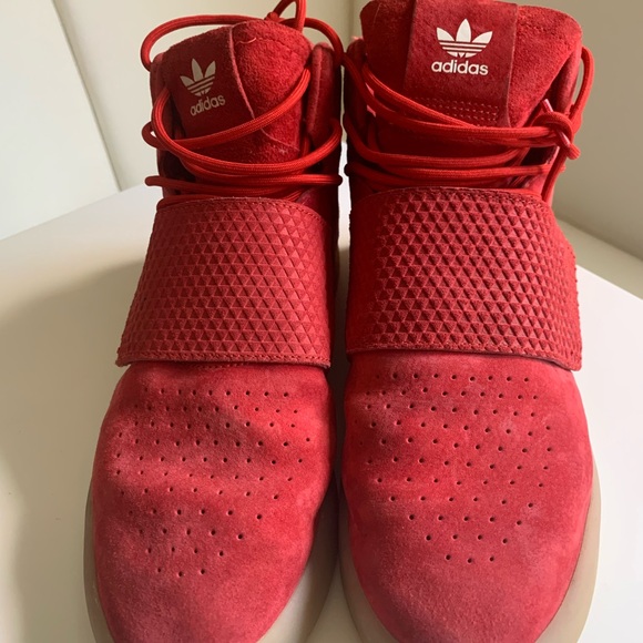 Adidas Originals Tubular Invader Strap Bb5039 Red Suede Gum Sole Mid Top size 9 - Picture 5 of 8